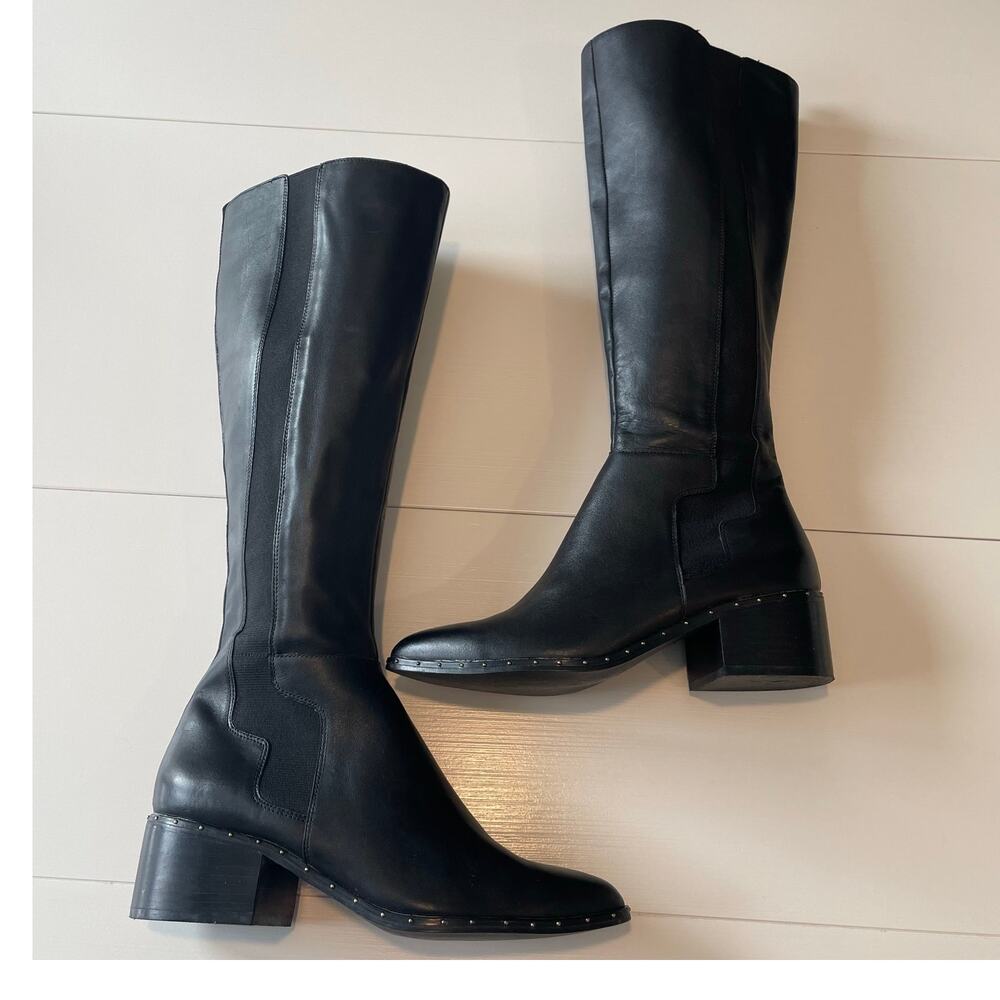 Bleecker & Bond Gabbi Tall Riding Boots Sz 7M Black Gold Studs Equestrian Rodeo - Picture 7 of 12